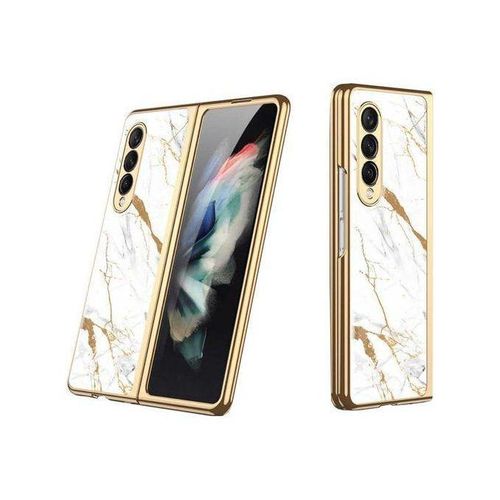 Luxury White Gold Marble Cover for Galaxy Z Fold 4 – Stylish Shockproof Case with Built-in Display protector & Camera Lens Cover