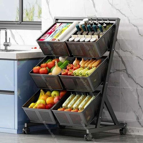 Multifunctional Metallic Vegetable/Fruits Cart Storage Rack 6: Compartments