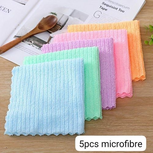 5-Piece Plaid Coral Fleece Household Cleaning Cloths