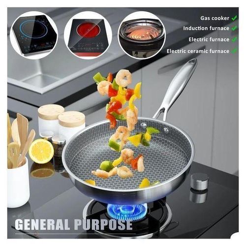 Hybrid Nonstick Stainless Steel Frying Pan 10 inch 28cm Large Honeycomb Skillet with Handle - Induction Cooking Fry Pan