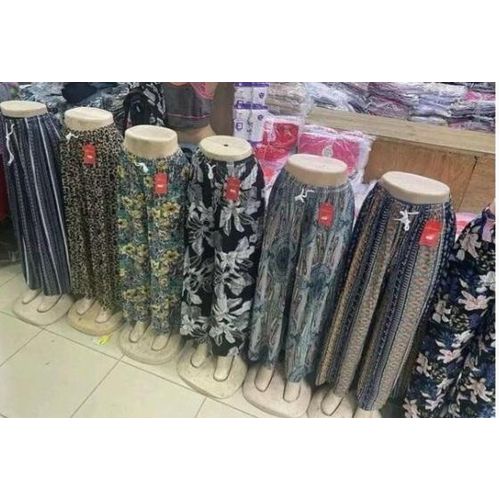 2Pcs Flowered,elegance and stretchy ladies palazzo trousers-Hips 33-44 - ONE SIZE FITS ALL