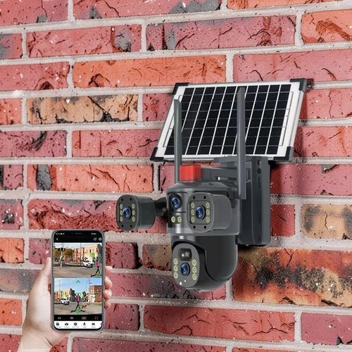 Built In Rechargeable Battery 20MP 4K Ultra HD Resolution 4G PTZ Rotating Triple Lens Three Screens Outdoor Security Solar Camera