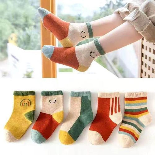 5 Pairs Baby Childrens Socks Cartoon Spring Autumn Animal Kids Sock Girls Cute Boy Toddler Socks 1-12 Years9-12 Years 21-23cm