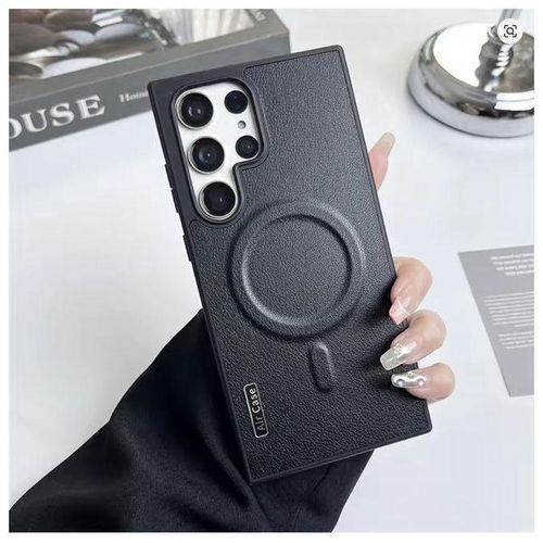 Galaxy S23 Ultra Luxury Matte Leather Magnetic Aircase – MagSafe Wireless Charging Compatible Shockproof Bumper Cover, Soft Leather Anti-Scratch Protective Phone Case (Blackish)