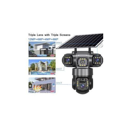 Intelligence 4G (Simcard) V380 Triple Lens Three Screens Camera Solar Powered - (PIR Human Detection,Colored Night Vision, All Weatherproof, Security Video IP Camara 4mp Battery CCTV Monitor)
