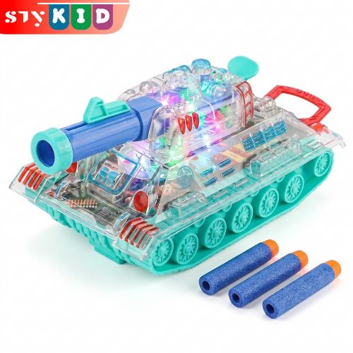 Children Pull String Tank Toy Kids Cool Light-Up Tanks & Artillery Toy for Under 14