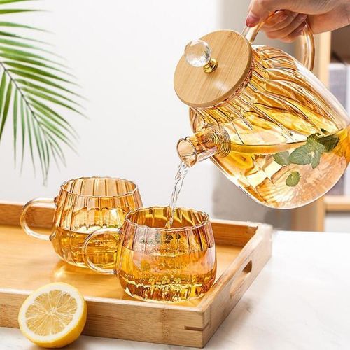 Amber pumpkin stripped teapot