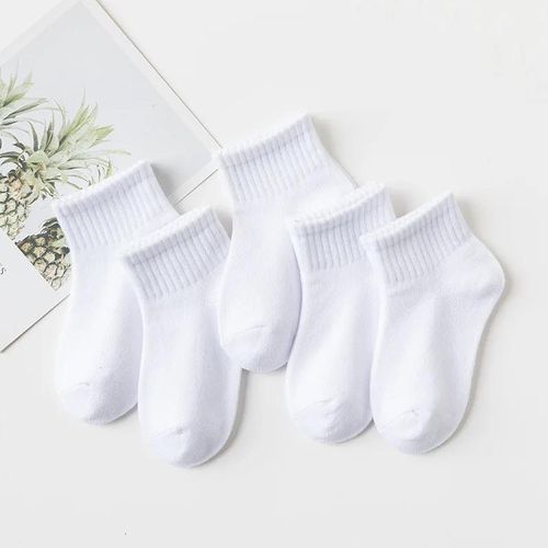 5 Pairs Spring Children Socks 100 Cotton Kids Black White Pink Student Baby Girl Boy Sports Short Socks For 1-12 YearsL6-8Years Old