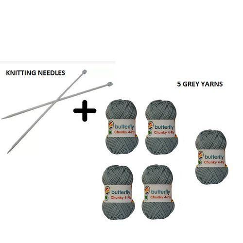 Knitting Needles + 5 Chunky Yarns