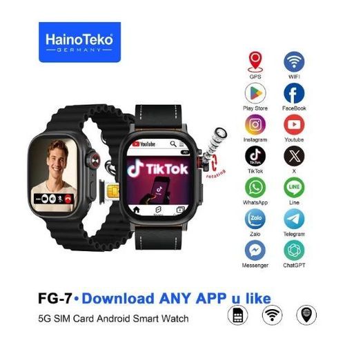 FG-7 5G Android Smartwatch with Rotating Camera SIM Card Slot and Social Media Access Black