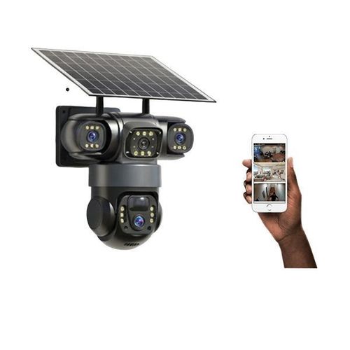 Secure Cloud Storage Support 20MP 4K Ultra HD Resolution 4G PTZ Rotating Triple Lens Three Screens Outdoor Security Solar Camera