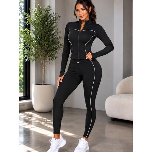 Women's Two-Piece Contrast Piping Activewear Set