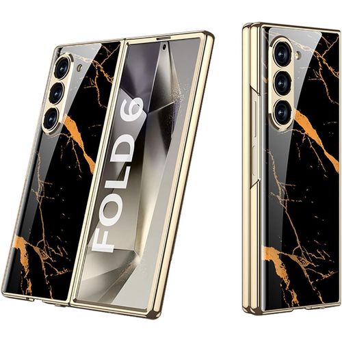 Luxury Black Gold Marble Cover for Samsung Galaxy Z Fold 6 – Stylish Shockproof Case with Built-in Screen Protector & Camera Lens Cover
