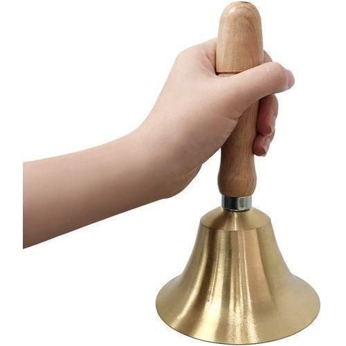 Brass Hand Bell with Wooden Handle - 8cm Loud Call Bell for School, Weddings, and Games