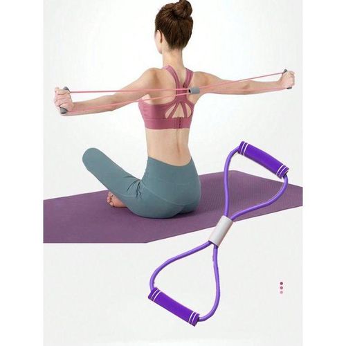 1pc Tpe Exercising Muscles Training Chest Back Purple 8-shaped Elastic Rope