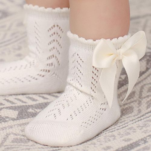 2022 Spanish Style Hollow Baby Socks Girls Socks Vintage Socks With Ribbon Bow For KidsSAGE 0-1