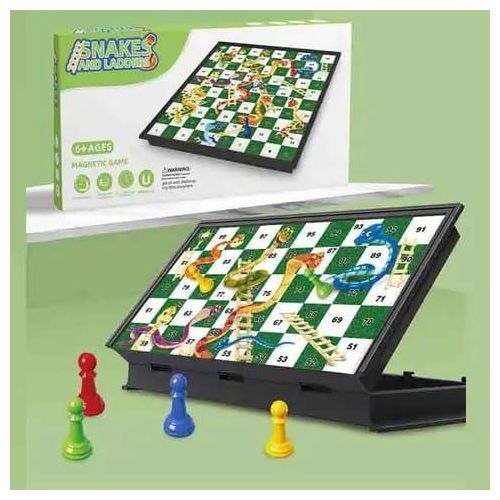 Snake & Ladder Magnetic Game Board – Eco Friendly Plastic Foldable Portable Family Educational Board Game 33 x 25cm