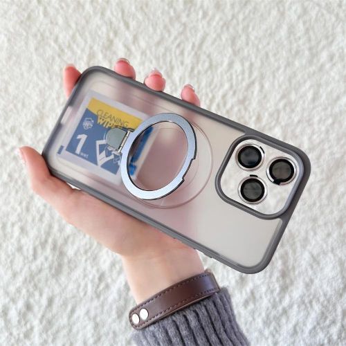 iPhone 13 PRO Clear Case GREY with Magnetic Ring Stand PLUS LENS