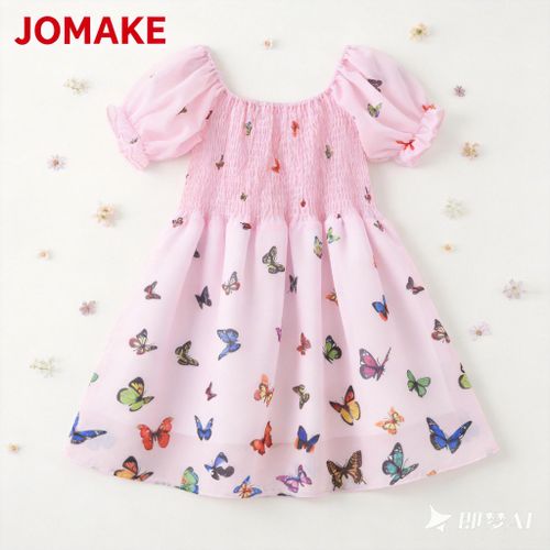1-7 years old childrens princess dress butterfly pattern bubble sleevesFoundation Butterfly
