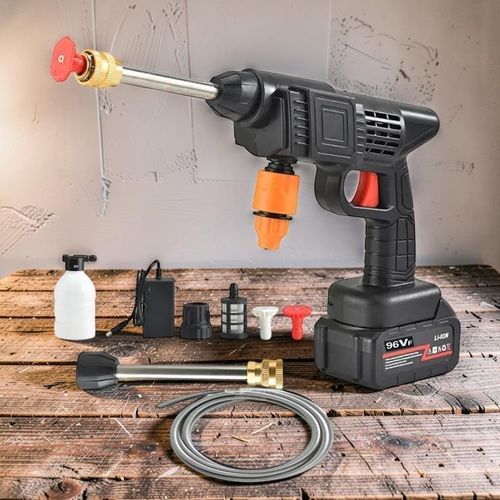 Interchangeable Nozzles Portable 96V 12000Mah 2 Rechargeable Lithium Ion Batteries Cordless Car Washer Car Washing High Pressure Washer Gun Machine