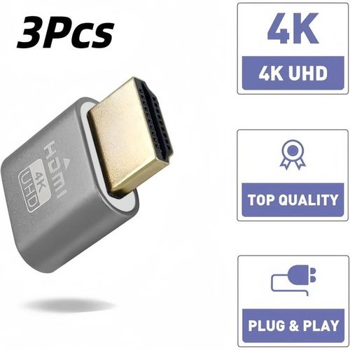 HDMI Dummy Plug 4K Virtual Display Adapter for AnyDesk TeamViewer Remote Desktop (3 Pack)
