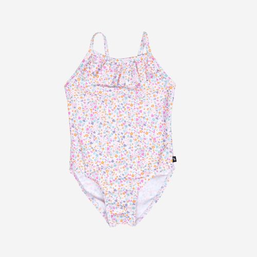 Baby Girls 1-piece swimsuit with ruffles - flower print white pink