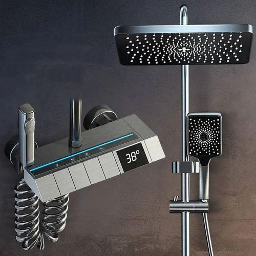 LED Digital Thermostatic Shower Set Rainfall Head Hand Shower with Temperature Display