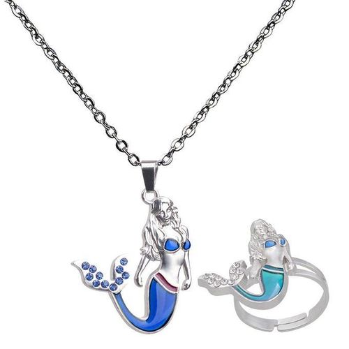 2pcs Mermaid Stone Pendant Color Change Emotion Mood Pendant Necklace