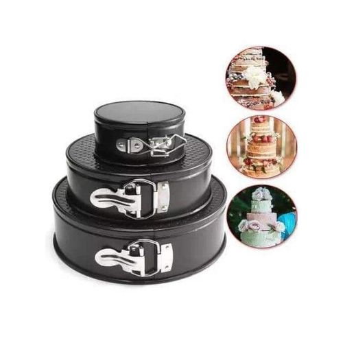 3-Piece Non-Stick Cake Mold Set - Black Baking Tins, Round Pastry tins