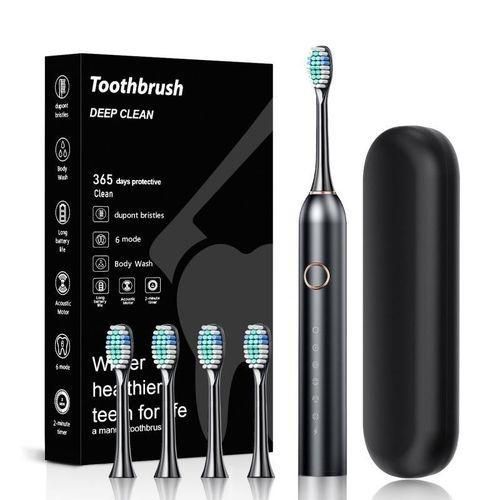 Deep Clean" Fully automatic household 4-wave brush head soft-bristled intelligent mode rechargeable electric toothbrush for adults(black)