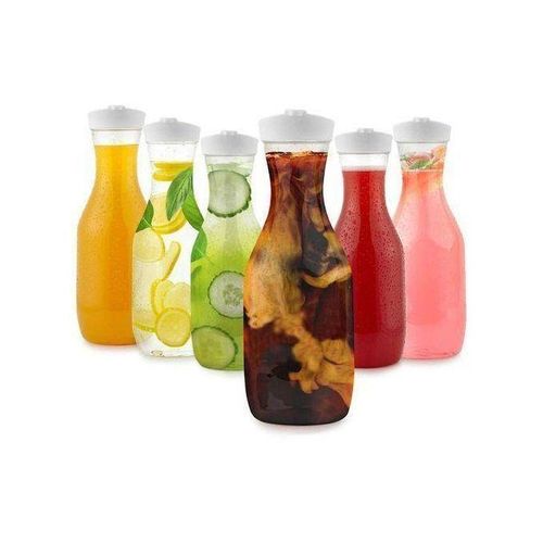 3 pieces Plastic Carafe Water Pitcher 15 l - Carafes for Mimosa Bar - Clear Juice Containers with Flip Top lids - Narrow Neck Easy Grip Wide Mouth - Party juice carafe - comes with 80pcs labels and a pen