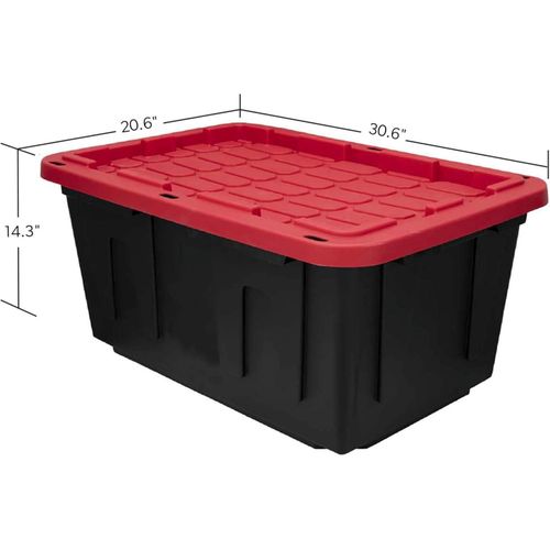 27 Gal Industrial Tote,Pack of 2 red Plastic storage bins with lids for Garage, Basement, or Outdoor,Heavy Duty storage Totes,Black with Red Lid,Stackable & Nestable