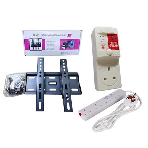 Compact Design Convenient Skilltech 15-43 Inch Tilting TV Wall Mount Bracket + Power King 4 Way Power Extension Cable + FREE FK Power TV Guard