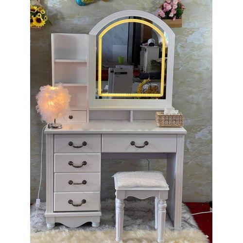 Dressing Table with LED Mirror – Modern White Vanity