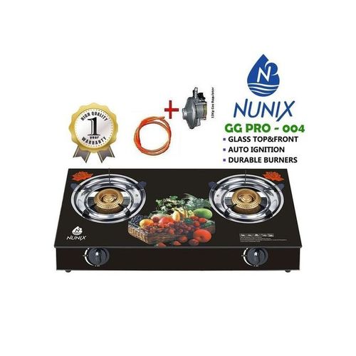 Glass Double Burner Gas Stove + 2M Pipe & 13kg Regulator