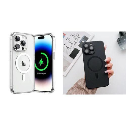 iPhone 15 Pro Max clear magnetic case & black magnetic silicone case