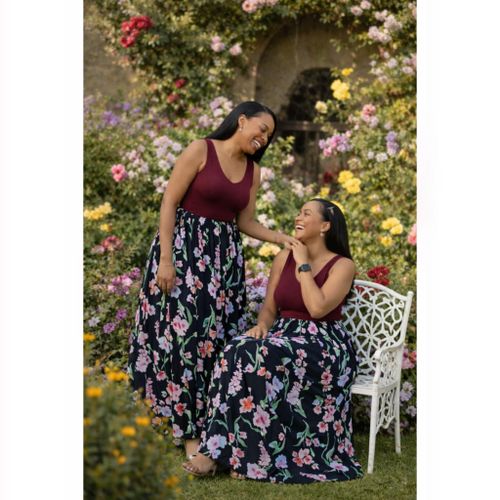 Classy Chiffon Pleated FloralFlowered Skirt with Lining Flowing High-Waist Design- Black