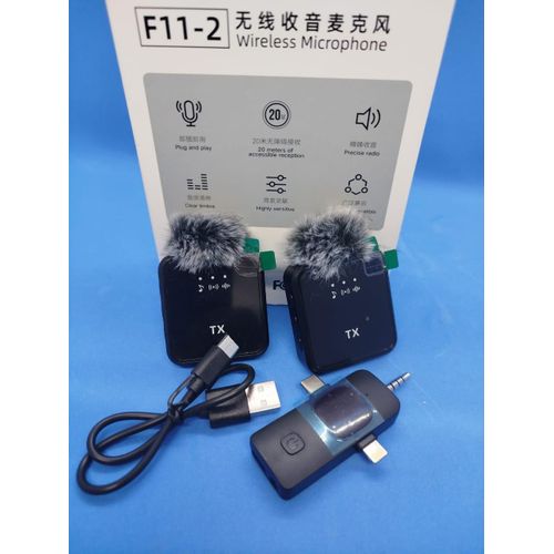 Wireless Microphone F11-2 for iPhone, Android, and Cameras