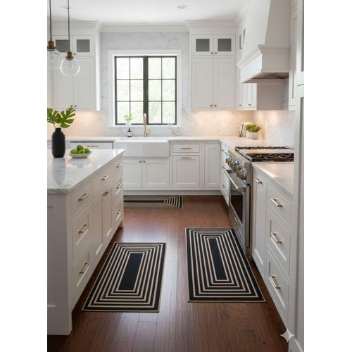 2pcs Geometric Heavy Duty Wide Kitchen Floor Mats Set