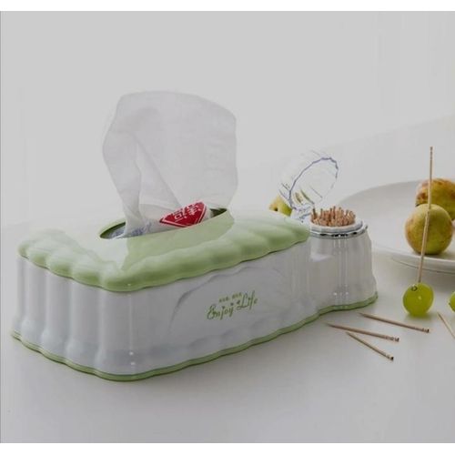 Green Serviette holder with toothpick dispenser