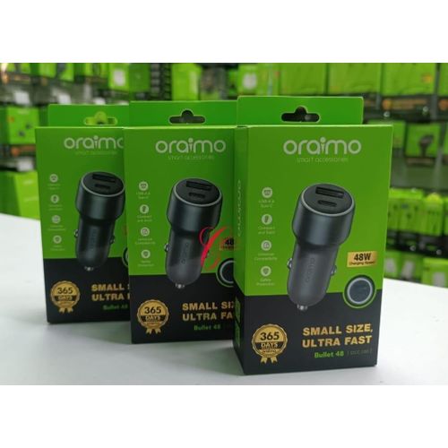 Oraimo Bullet 48 OCC-73D – 48W Ultra-Fast Car Charger, Compact Design, Dual USB Ports, Universal Compatibility