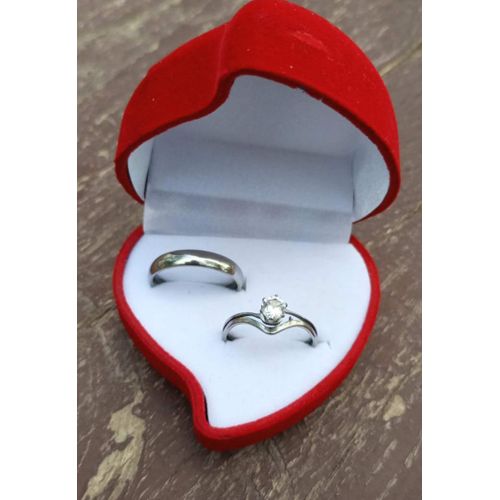 Classical Siver plated Solitaire Double Wedding ring Engagement ring Proposal Statement Ring with (free gift box)