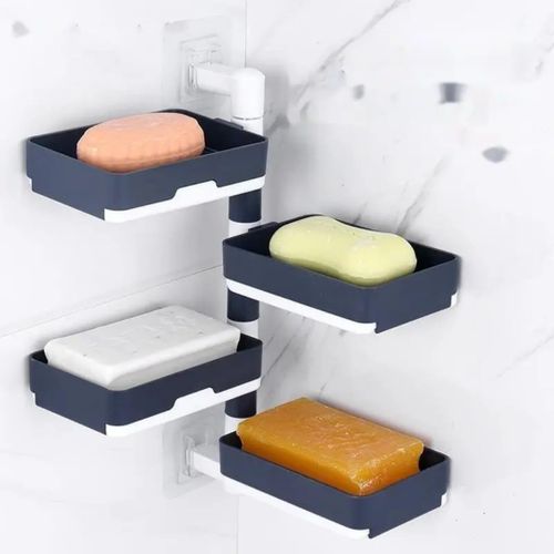 4 Layer Rotating Drain Soap Holder Bathroom Rack Wall Soap Box Holder Drilling-Free Soap Holder Wall Mounted Soap Organizer Soap Case