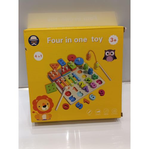 Four in One Montessori Wooden Educational Toy for Kids Early Learning Cognitive Development Shape Sorting Counting and Fine Motor Skills Fun