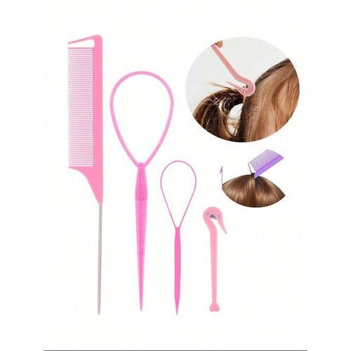 4Pcs Topsy Long Hair Braiding Tool with Rat Tail Comb, Ponytail Loop Hai Black Friday