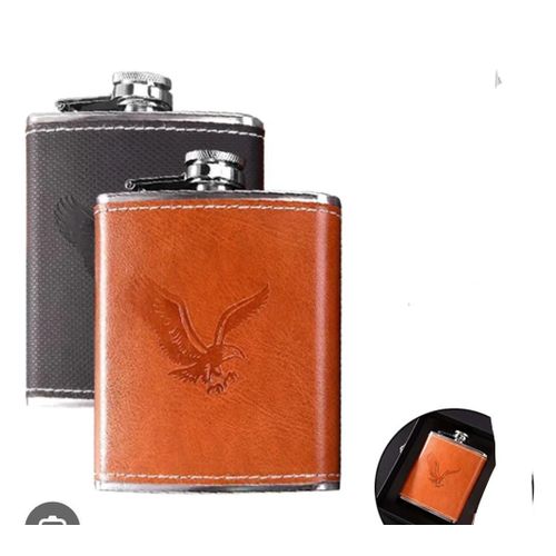 Hip whiskey bottle, Premium Leather-Wrapped Stainless Steel Hip Flask - Portable Liquor & Alcohol Bottle, Stainless Steel Liquor Flask, Spirit Flask with Leather Cover.