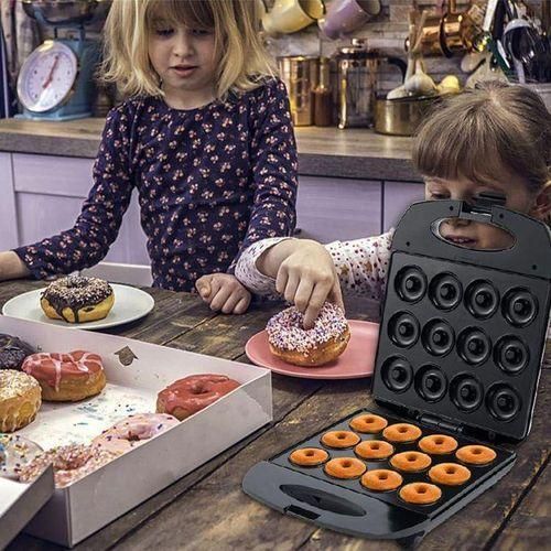SK-821 Donut Maker, Makes 12 Doughnuts, Non-stick Surface, Easy to Clean, Mini Donut Maker Machine for Snacks, Desserts & More