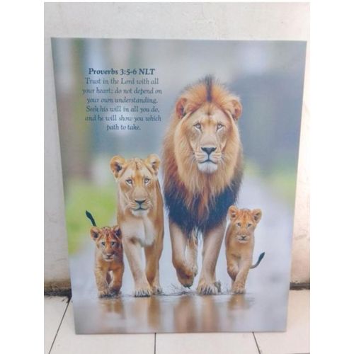 Lion Family Canvas Wall Art with Proverbs 35-6 Inspirational Home Decor
