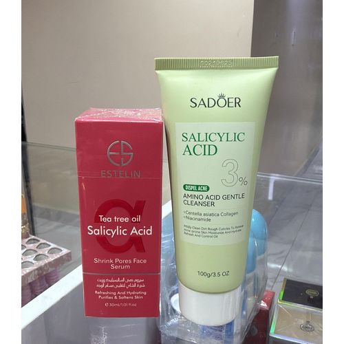 Salicylic Acid Acne Care Set Face Cleanser 100g Tea Tree Oil Serum 30ml Pore Control