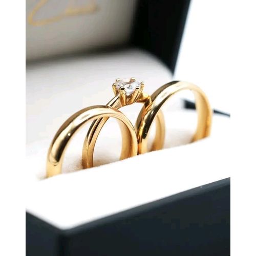 Gold Plated Double wedding ring proposal ring for women with free box
